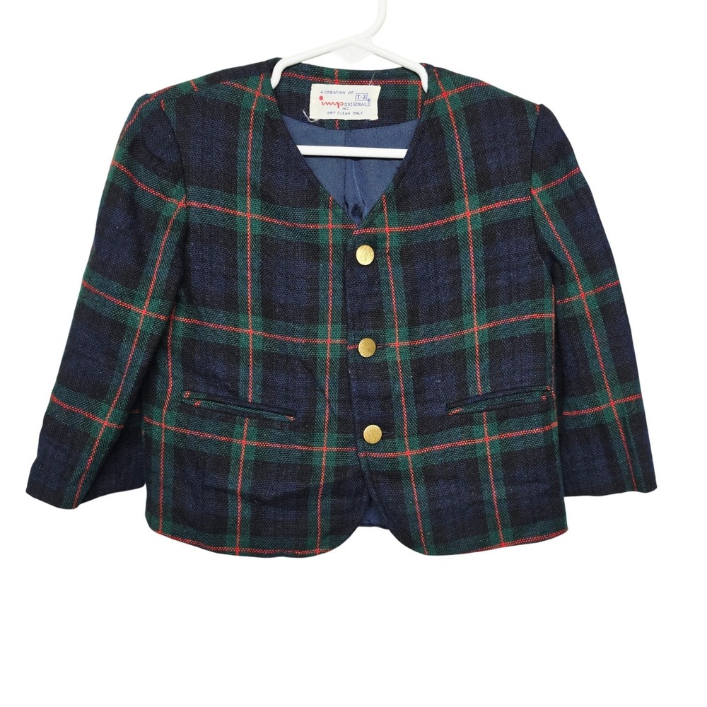 Imp Originals Blazer Kids T-3 Green Plaid Lord & Taylor Vintage Tartan Jacket